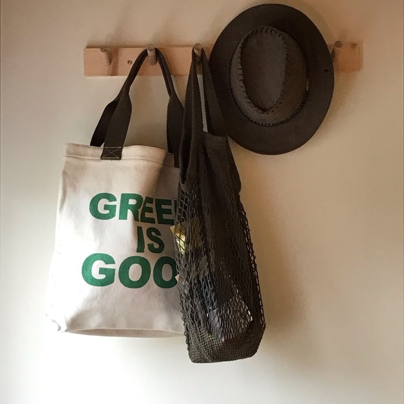 NWOT H&M Dark Green Cotton Mesh Shopping Tote - Picture 2 of 8